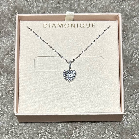 Diamonique Jewelry - New Diamonique Sterling Silver Pavé Puffed Heart Pendant Necklace